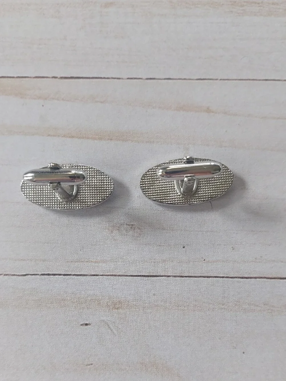 Classic Silver Oval Textured Cuff Links for Men